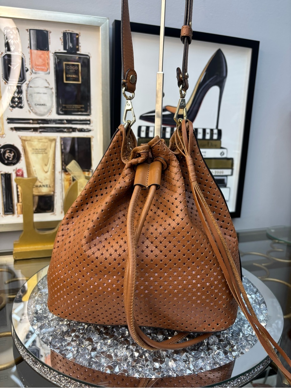 Rebecca Minkoff brown calf leather bucket bag GUC